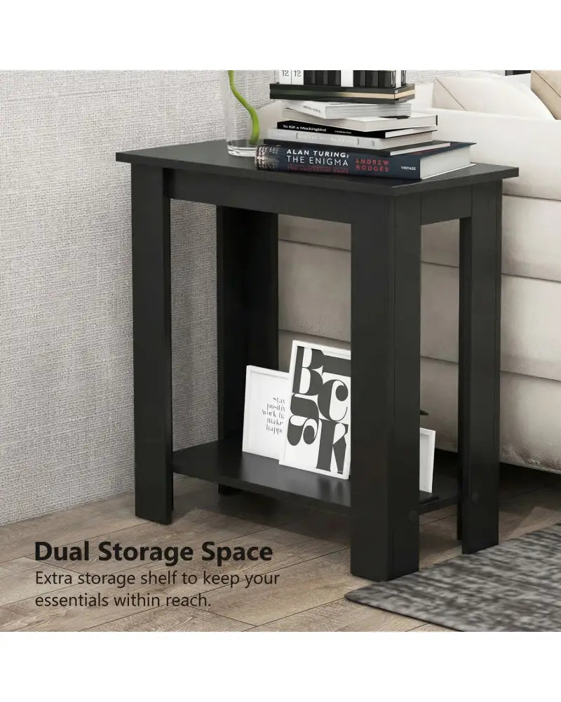 2-Tier Modern Compact End Table with Storage Shelf-Black - Black - End & Side Tables