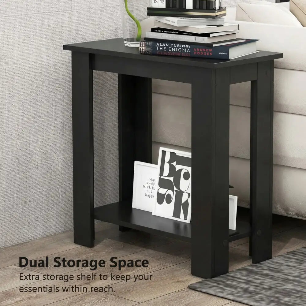 2-Tier Modern Compact End Table with Storage Shelf-Black - Black - End & Side Tables