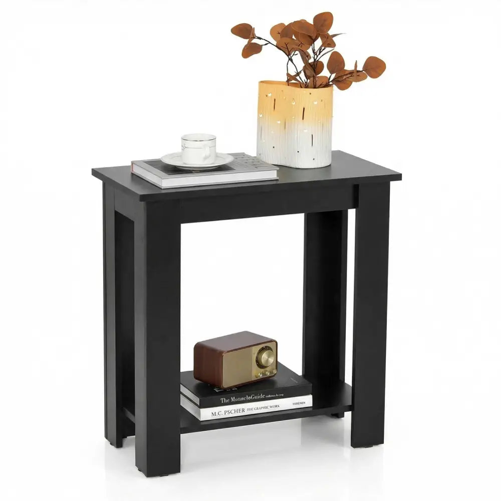 2-Tier Modern Compact End Table with Storage Shelf-Black - Black - End & Side Tables