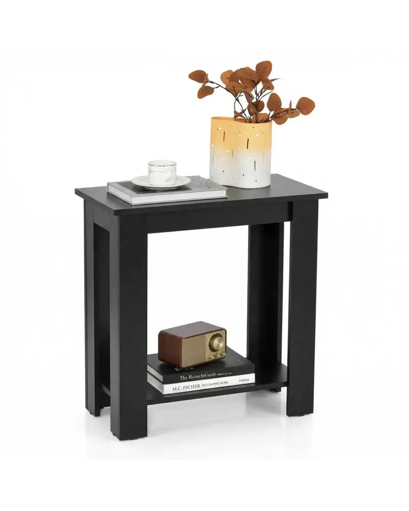 2-Tier Modern Compact End Table with Storage Shelf-Black - Black - End & Side Tables
