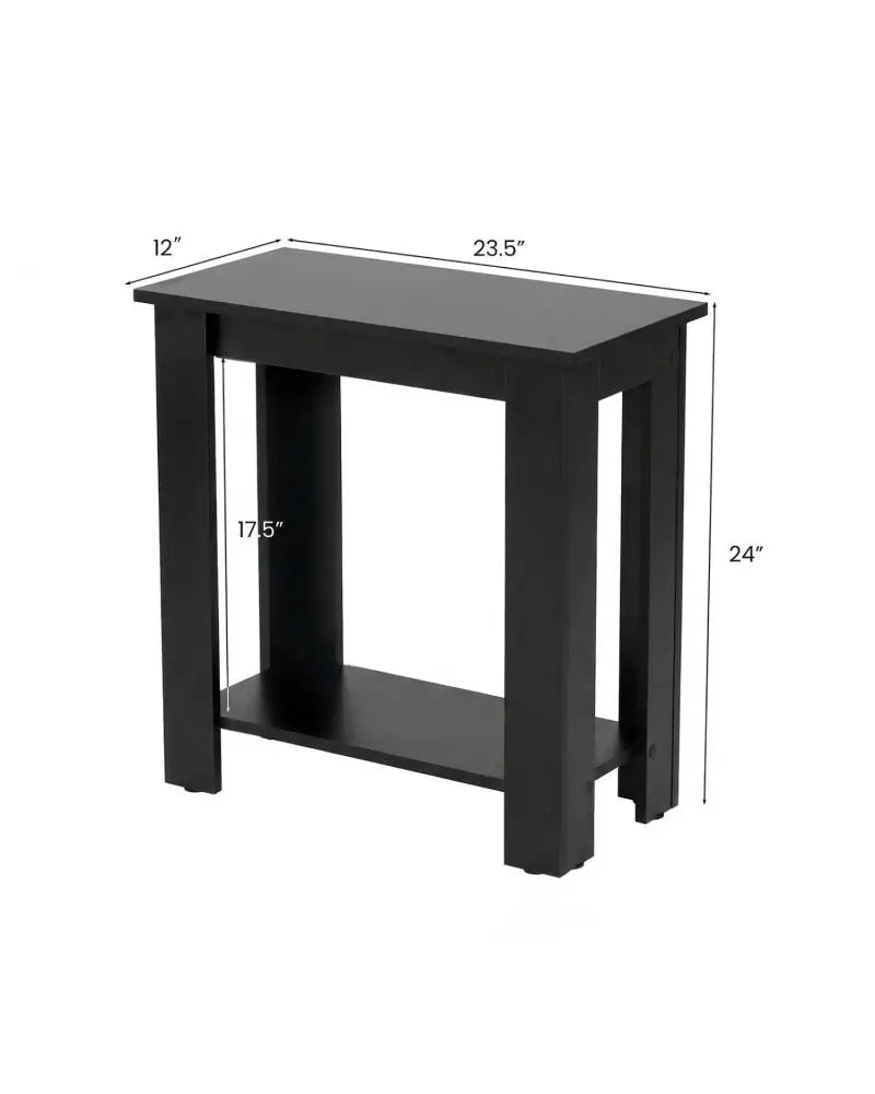 2-Tier Modern Compact End Table with Storage Shelf-Black - Black - End & Side Tables