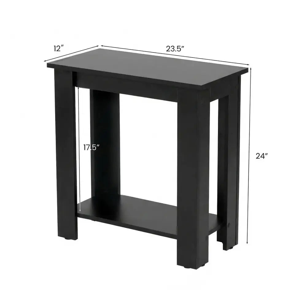 2-Tier Modern Compact End Table with Storage Shelf-Black - Black - End & Side Tables