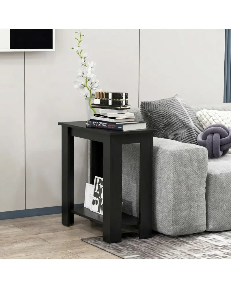2-Tier Modern Compact End Table with Storage Shelf-Black - Black - End & Side Tables