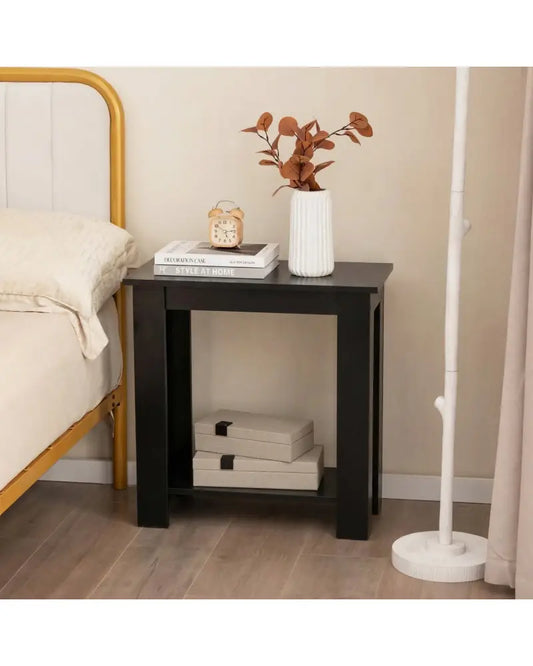 2-Tier Modern Compact End Table with Storage Shelf-Black - Black - End & Side Tables