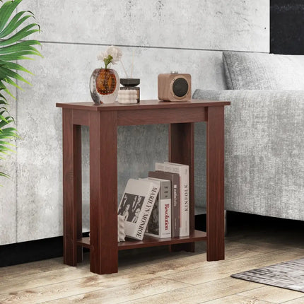 2-Tier Modern Compact End Table with Storage Shelf-Brown Costway
