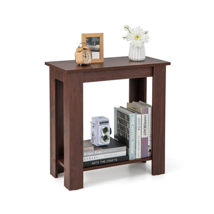 2-Tier Modern Compact End Table with Storage Shelf-Brown Costway