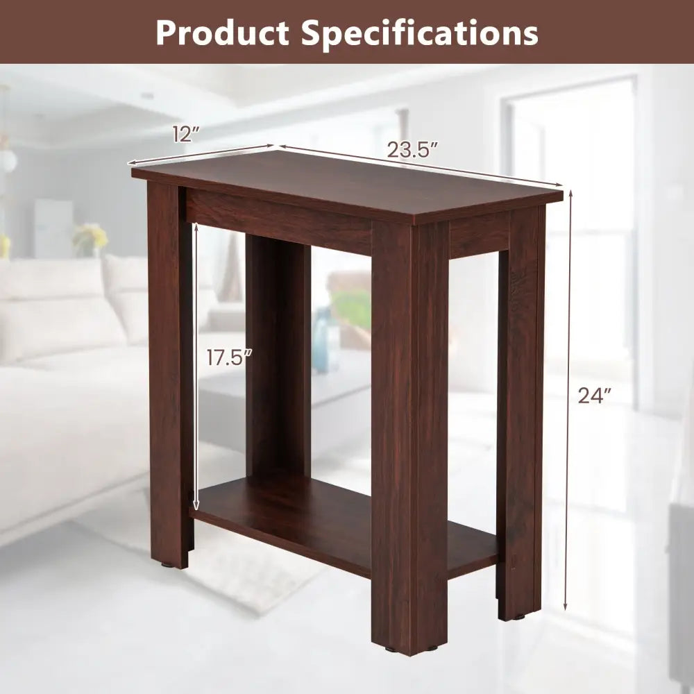 2-Tier Modern Compact End Table with Storage Shelf-Brown Costway