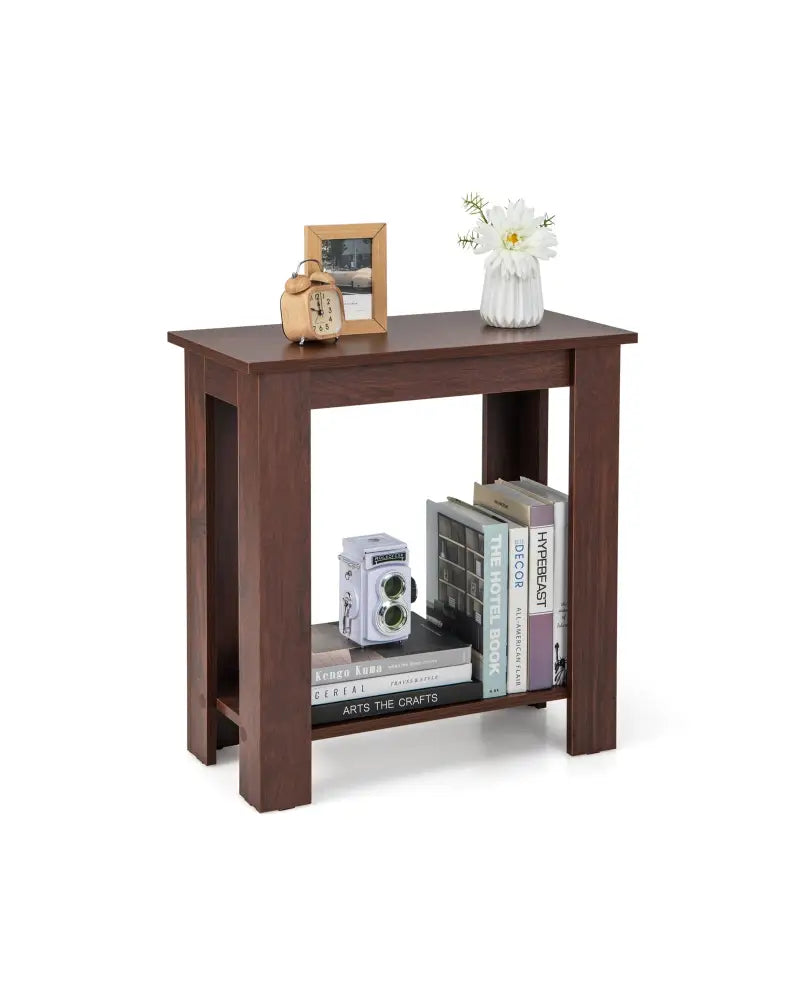 2-Tier Modern Compact End Table with Storage Shelf-Brown - Brown - End & Side Tables