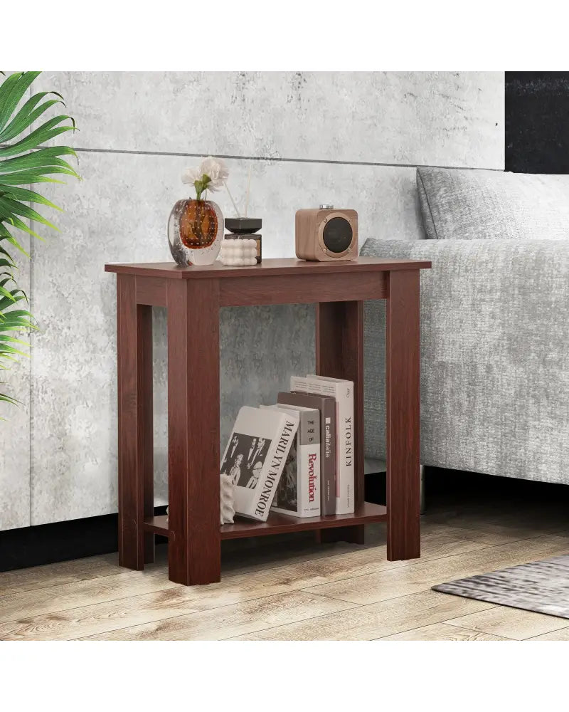 2-Tier Modern Compact End Table with Storage Shelf-Brown - Brown - End & Side Tables