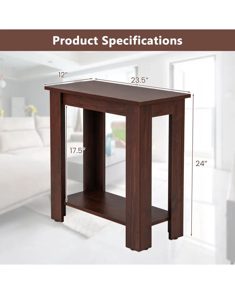 2-Tier Modern Compact End Table with Storage Shelf-Brown - Brown - End & Side Tables