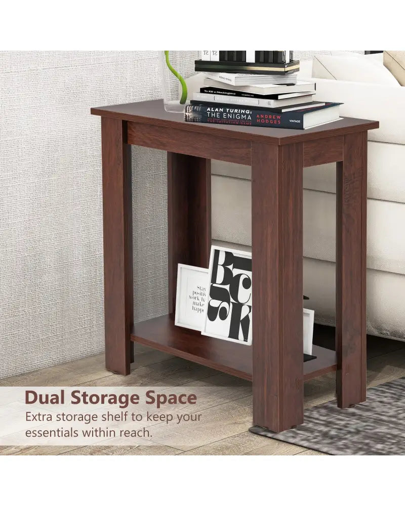 2-Tier Modern Compact End Table with Storage Shelf-Brown - Brown - End & Side Tables