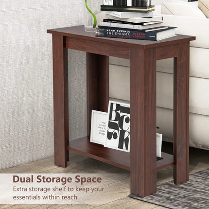 2-Tier Modern Compact End Table with Storage Shelf-Brown Costway