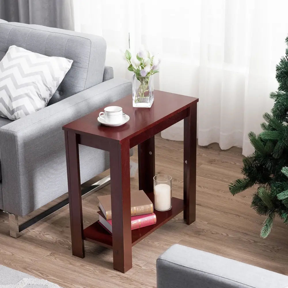2-Tier Modern Compact End Table with Storage Shelf-Espresso - Espresso - End & Side Tables