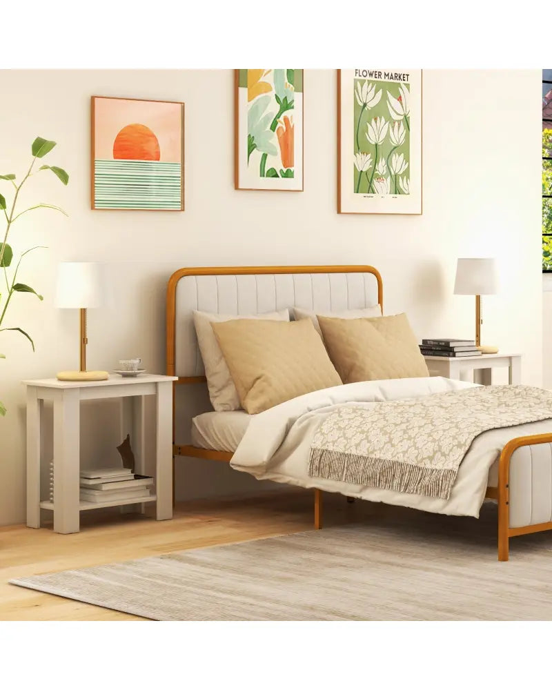 2-Tier Modern Compact End Table with Storage Shelf-White - White - End & Side Tables