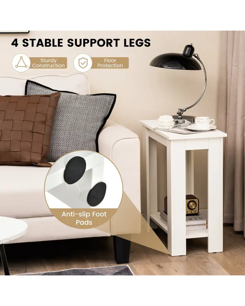2-Tier Modern Compact End Table with Storage Shelf-White - White - End & Side Tables