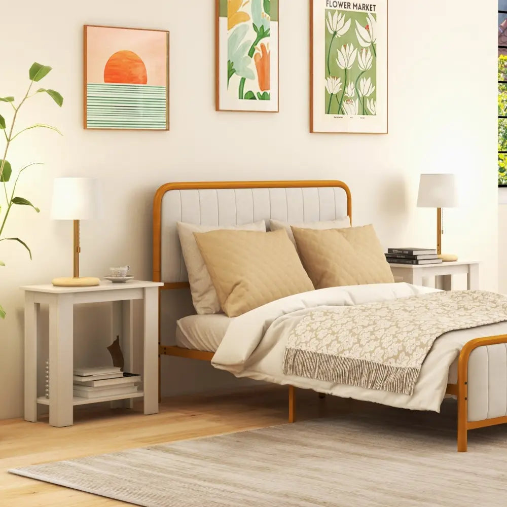 2-Tier Modern Compact End Table with Storage Shelf-White Costway