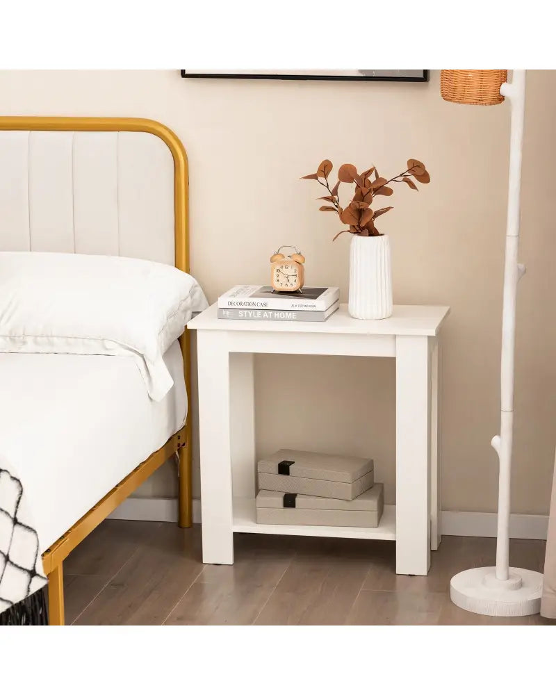 2-Tier Modern Compact End Table with Storage Shelf-White - White - End & Side Tables