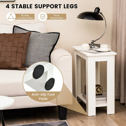 2-Tier Modern Compact End Table with Storage Shelf-White Costway