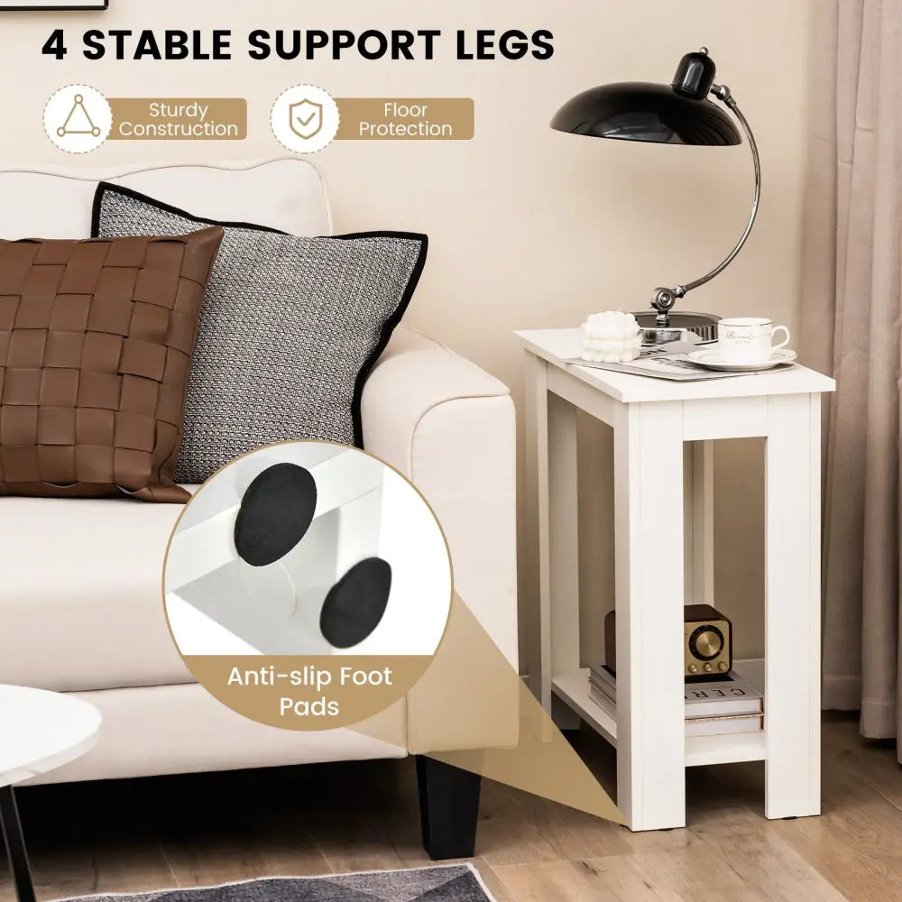 2-Tier Modern Compact End Table with Storage Shelf-White Costway