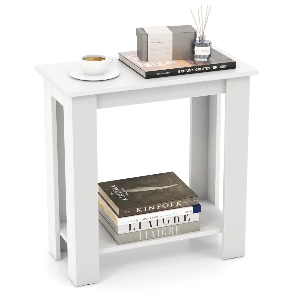 2-Tier Modern Compact End Table with Storage Shelf-White Costway