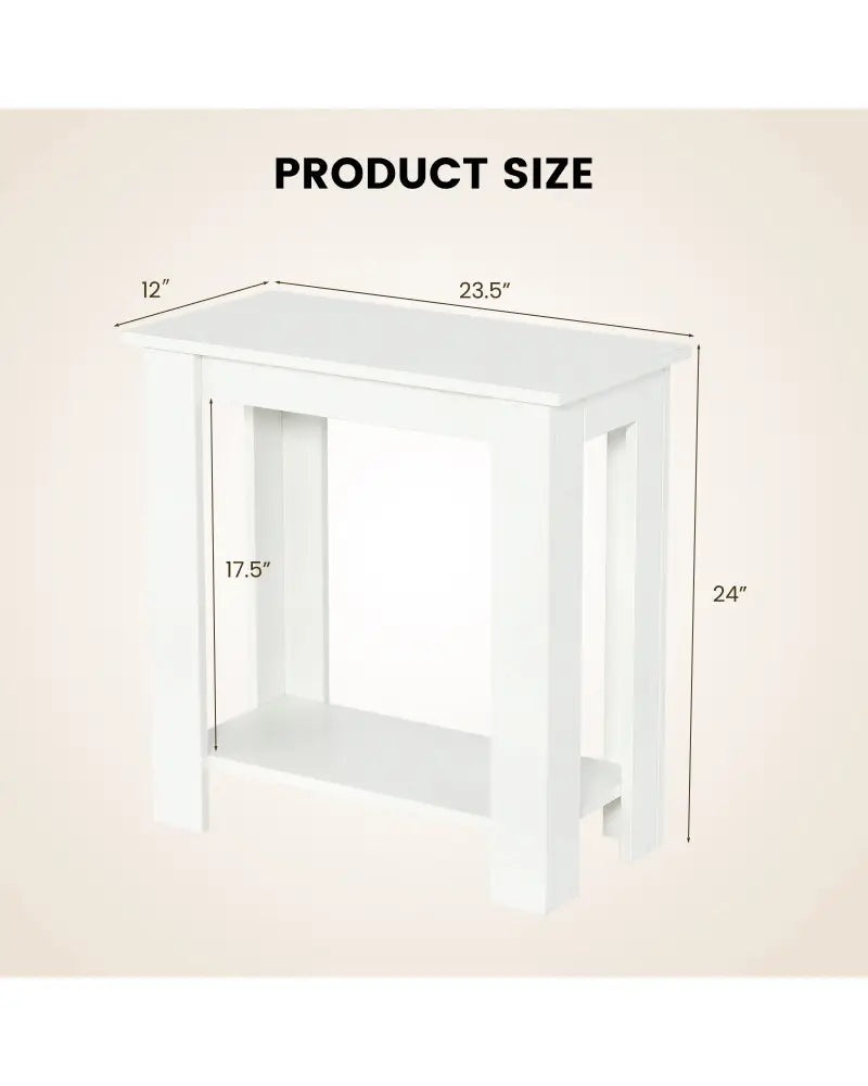 2-Tier Modern Compact End Table with Storage Shelf-White - White - End & Side Tables