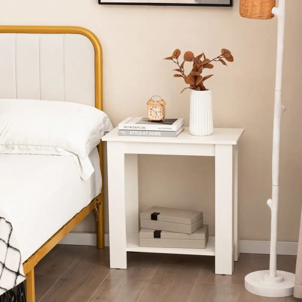 2-Tier Modern Compact End Table with Storage Shelf-White Costway