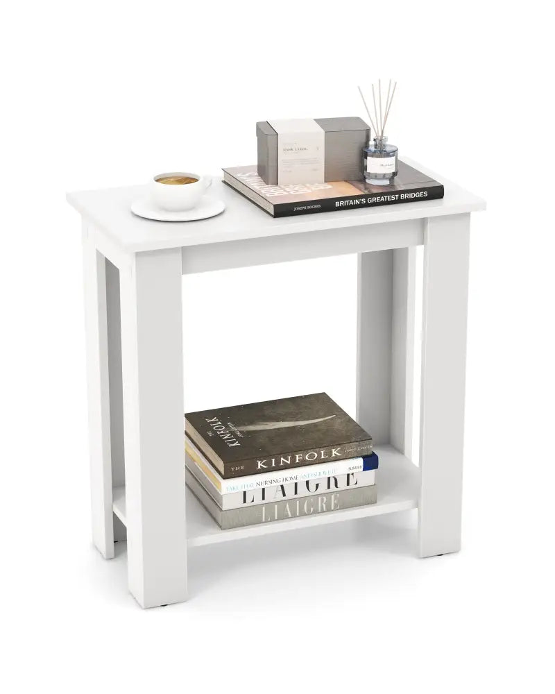 2-Tier Modern Compact End Table with Storage Shelf-White - White - End & Side Tables