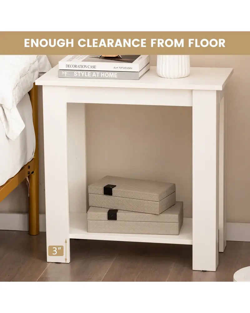 2-Tier Modern Compact End Table with Storage Shelf-White - White - End & Side Tables