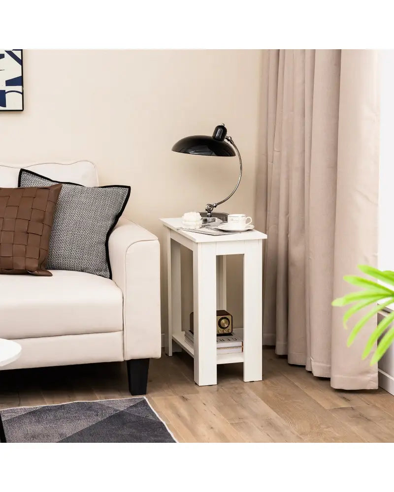 2-Tier Modern Compact End Table with Storage Shelf-White - White - End & Side Tables