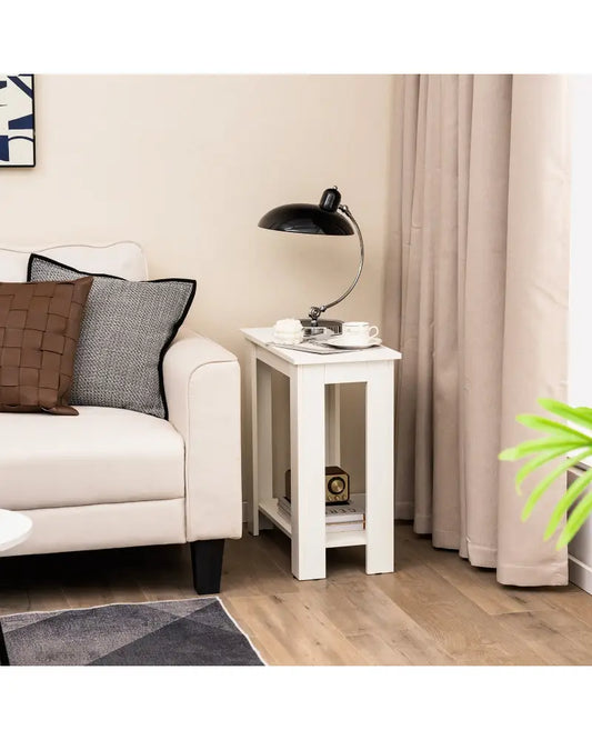 2-Tier Modern Compact End Table with Storage Shelf-White - White - End & Side Tables