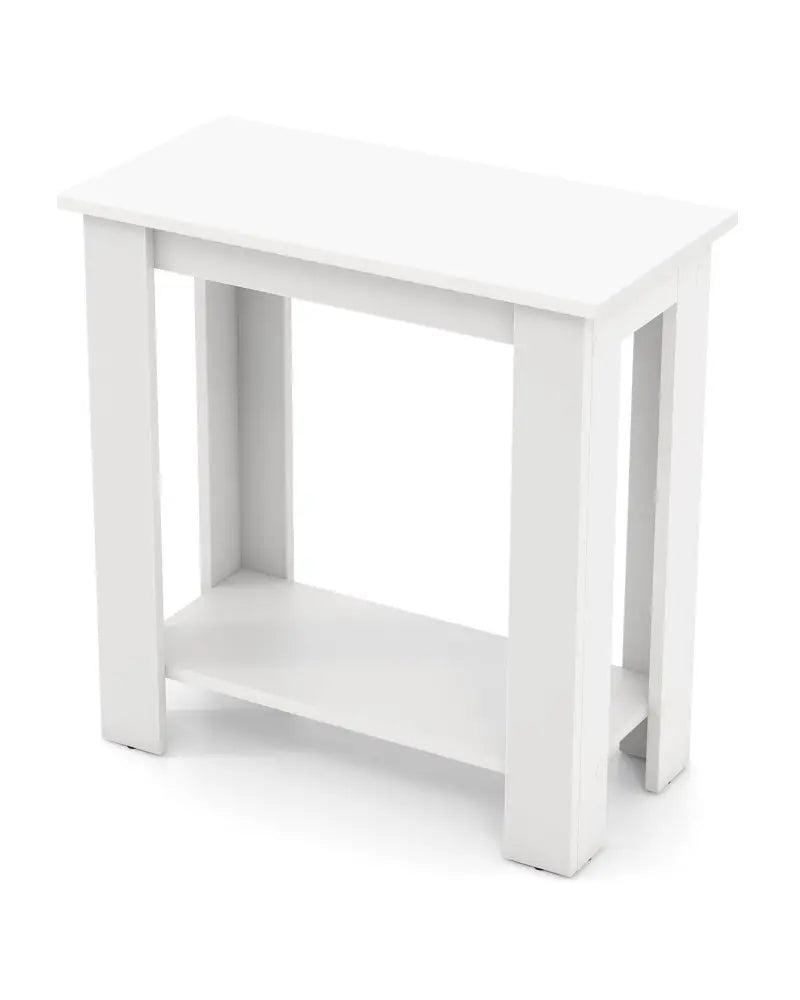 2-Tier Modern Compact End Table with Storage Shelf-White - White - End & Side Tables