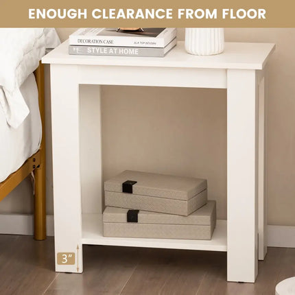 2-Tier Modern Compact End Table with Storage Shelf-White Costway