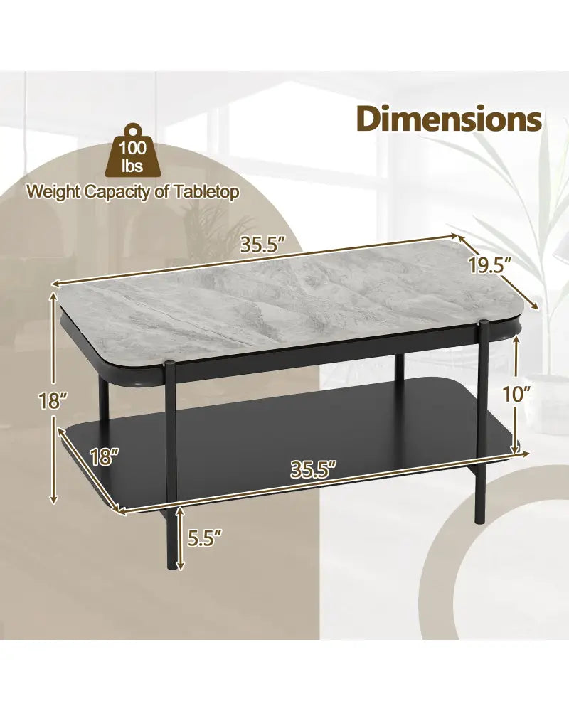 2-Tier Modern Rectangular Coffee Table with Sintered Stone Top-Gray - Gray - Coffee Tables