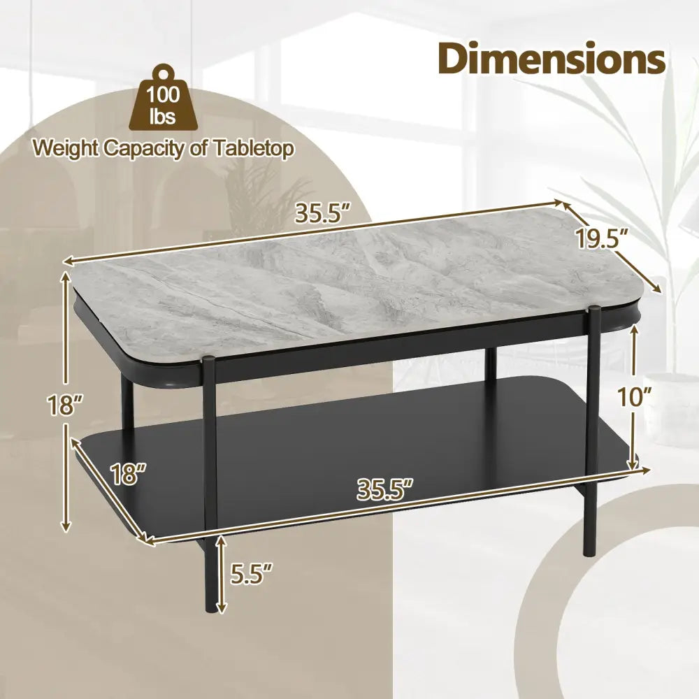 2-Tier Modern Rectangular Coffee Table with Sintered Stone Top-Gray - Gray - Coffee Tables
