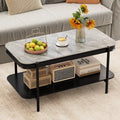 2-Tier Modern Rectangular Coffee Table with Sintered Stone Top-Gray Costway