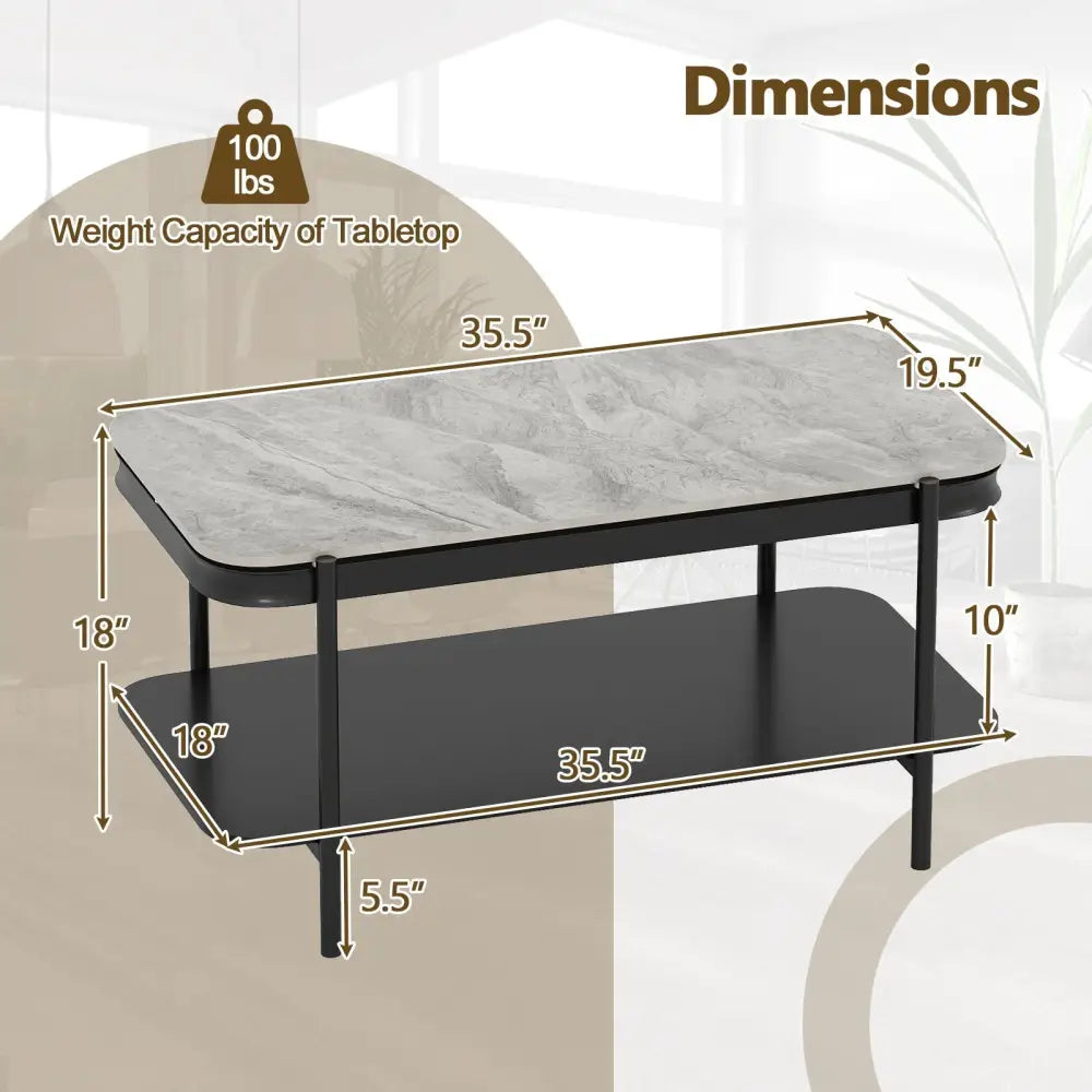 2-Tier Modern Rectangular Coffee Table with Sintered Stone Top-Gray Costway