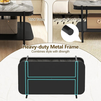 2-Tier Modern Rectangular Coffee Table with Sintered Stone Top-Gray Costway
