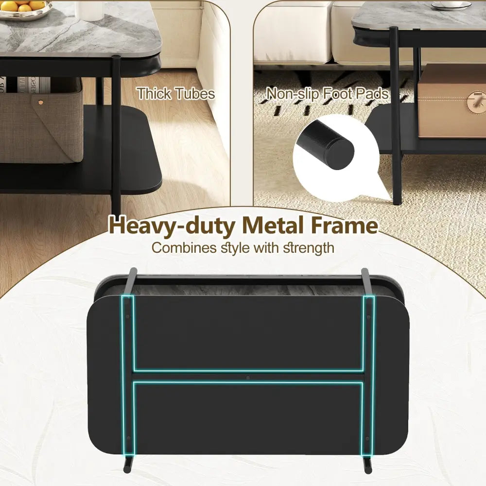 2-Tier Modern Rectangular Coffee Table with Sintered Stone Top-Gray Costway
