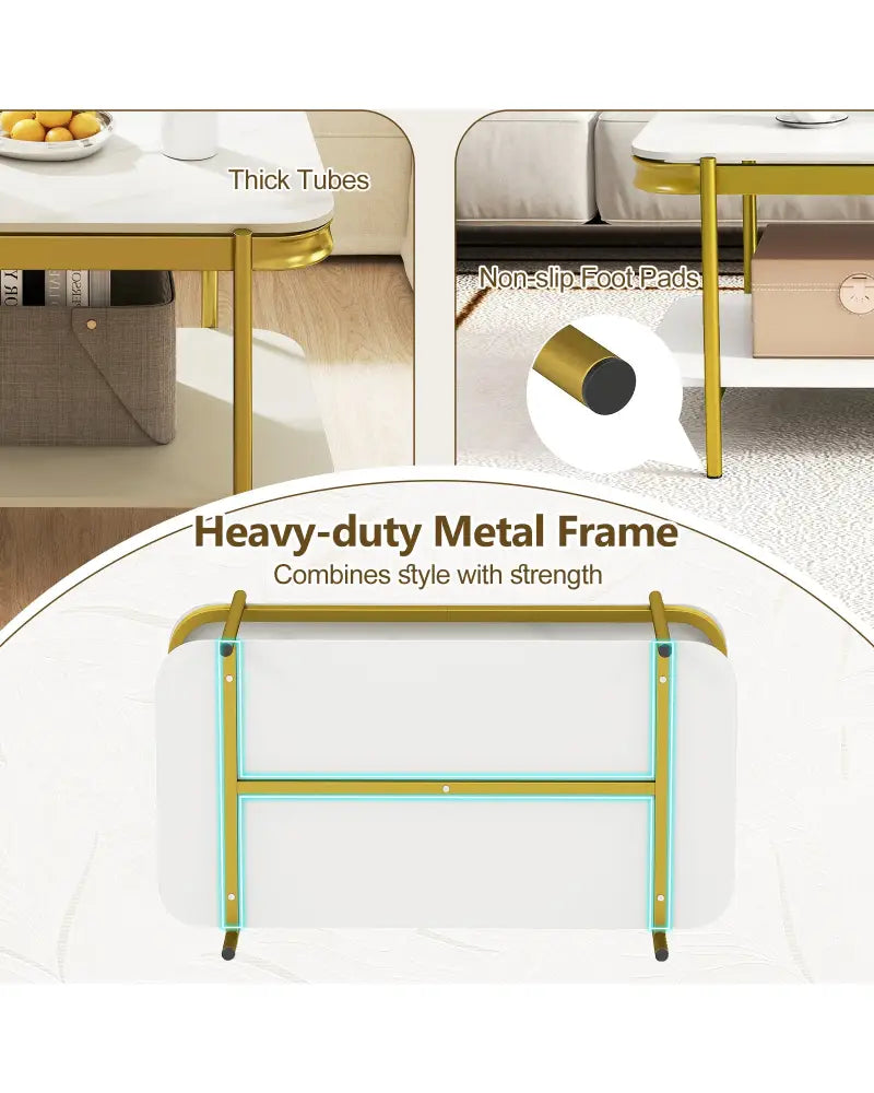 2-Tier Modern Rectangular Coffee Table with Sintered Stone Top-White - White - Coffee Tables