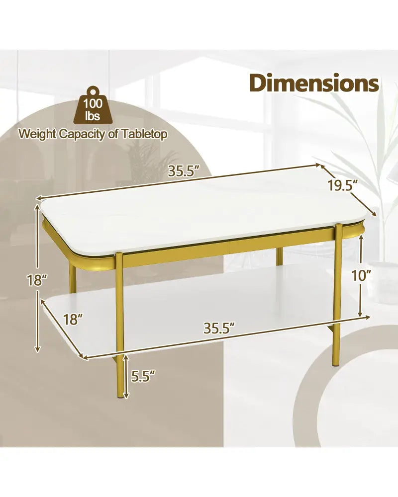2-Tier Modern Rectangular Coffee Table with Sintered Stone Top-White - White - Coffee Tables