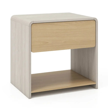 2-Tier Modern Style Nightstand with Drawer and Open Shelf-Oak Costway