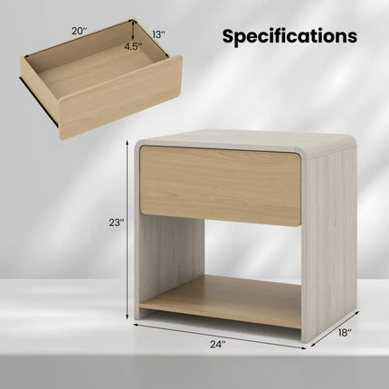 2-Tier Modern Style Nightstand with Drawer and Open Shelf-Oak Costway