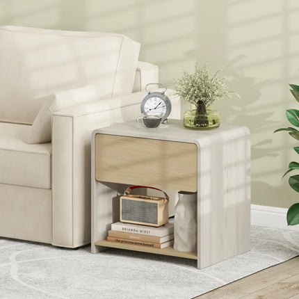 2-Tier Modern Style Nightstand with Drawer and Open Shelf-Oak Costway
