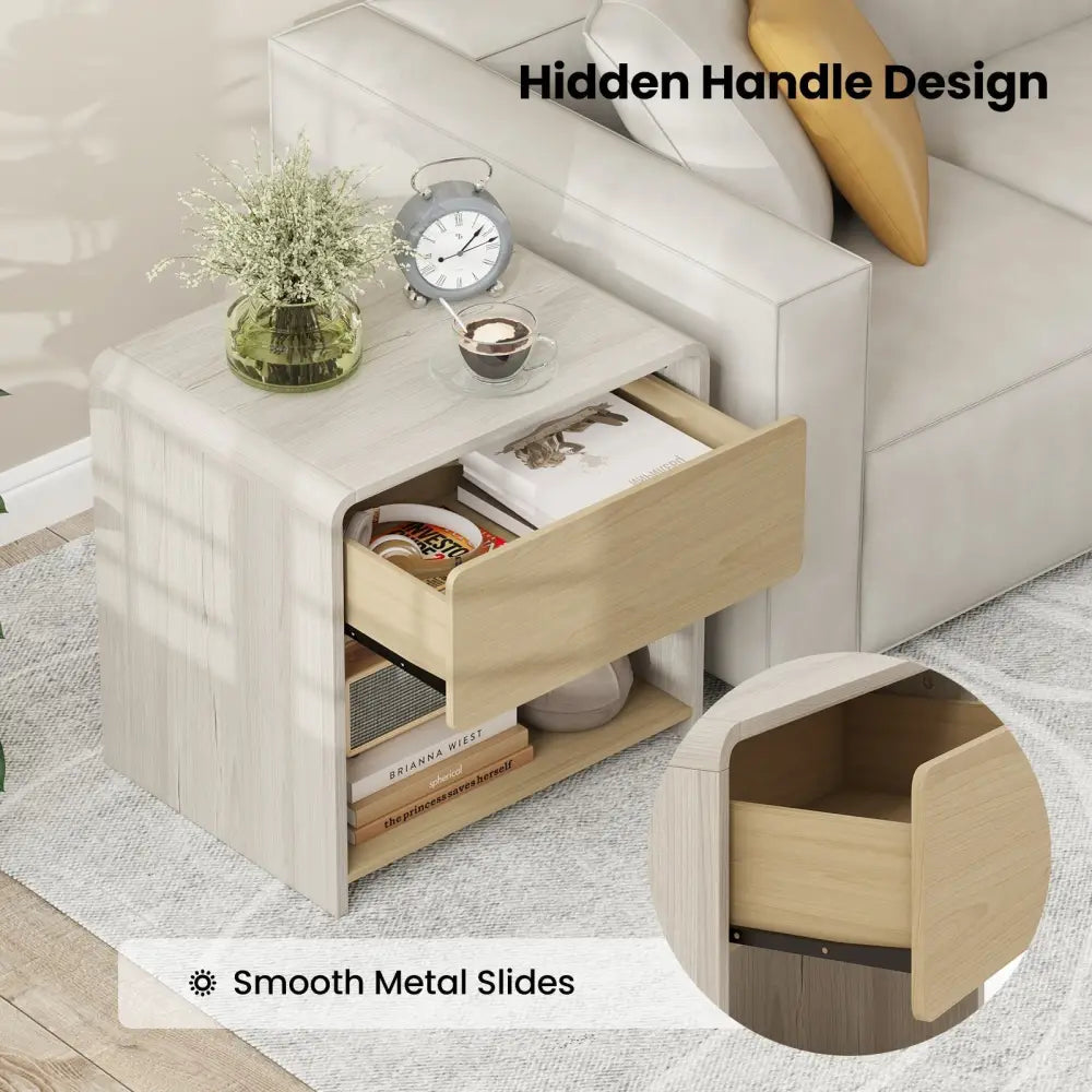 2-Tier Modern Style Nightstand with Drawer and Open Shelf-Oak Costway