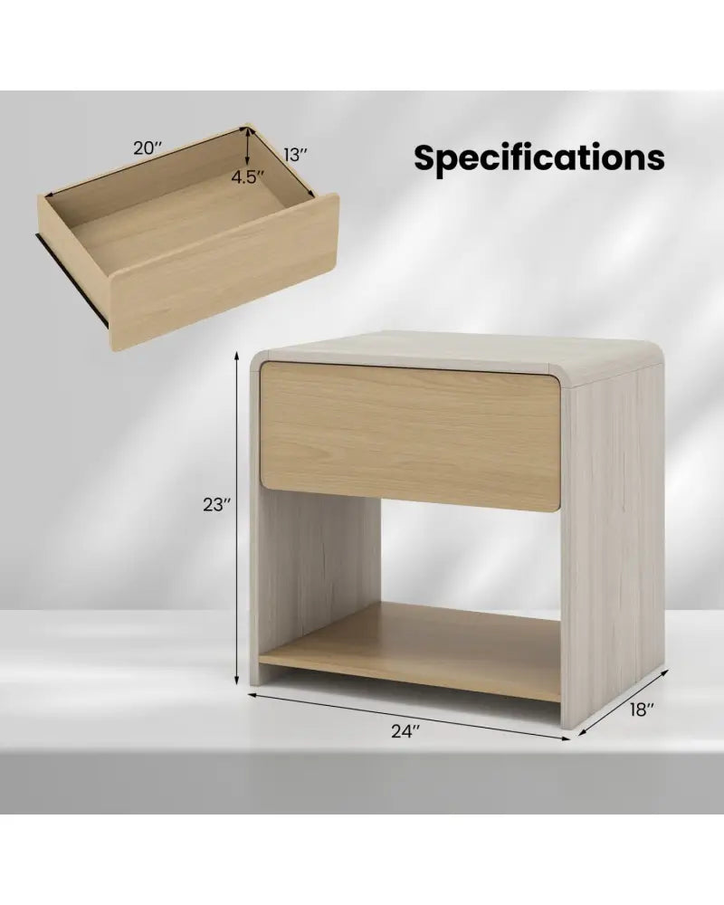 2-Tier Modern Style Nightstand with Drawer and Open Shelf-Oak - Oak - Nightstands