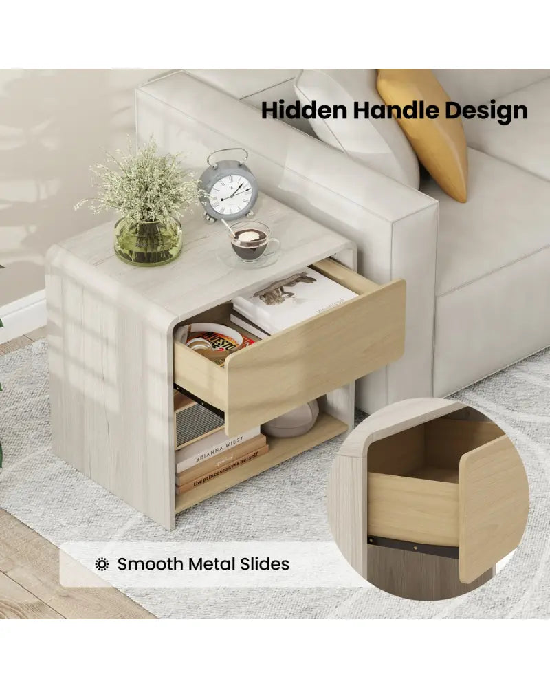 2-Tier Modern Style Nightstand with Drawer and Open Shelf-Oak - Oak - Nightstands