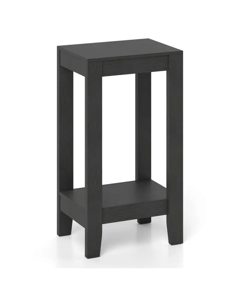 2-Tier Nightstand End Side Wooden Legs Table for Bedroom-Black - Black - End & Side Tables