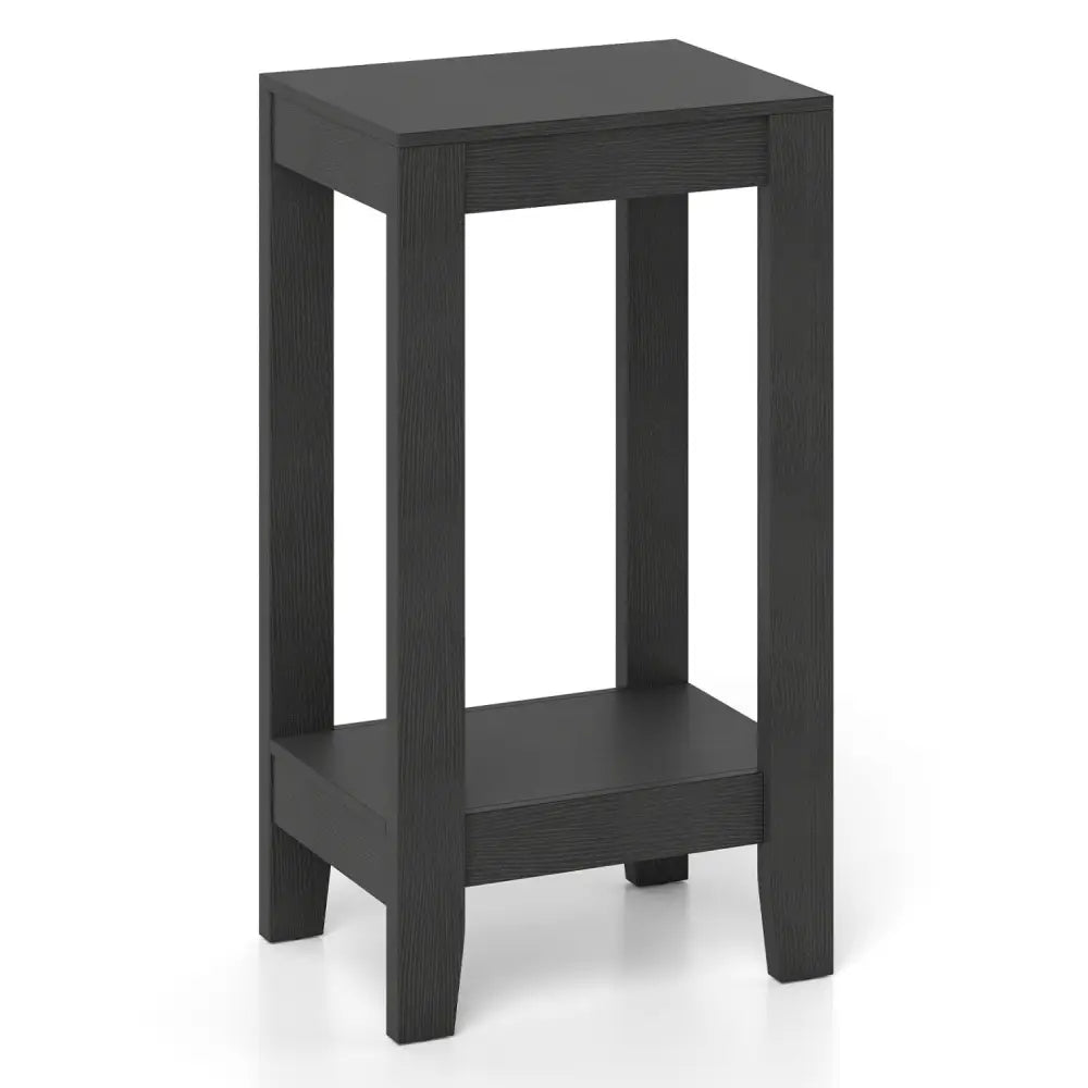 2-Tier Nightstand End Side Wooden Legs Table for Bedroom-Black - Black - End & Side Tables