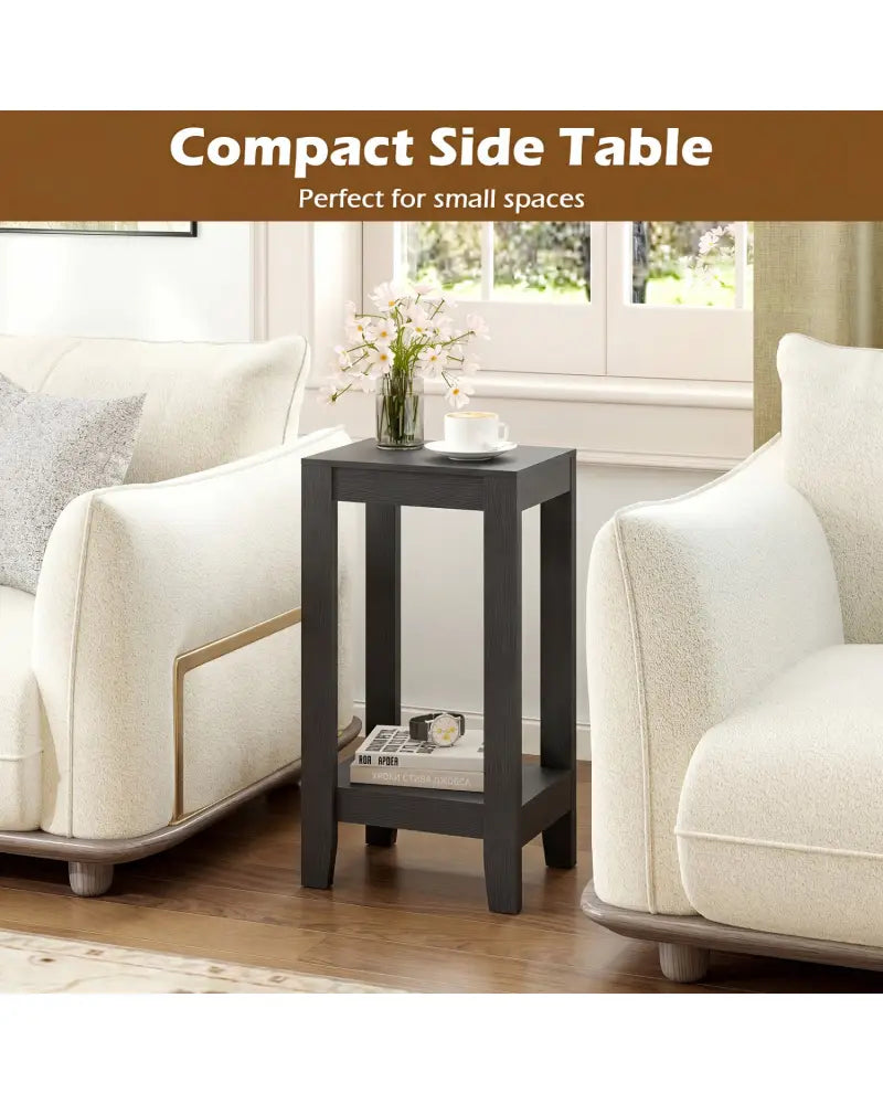 2-Tier Nightstand End Side Wooden Legs Table for Bedroom-Black - Black - End & Side Tables