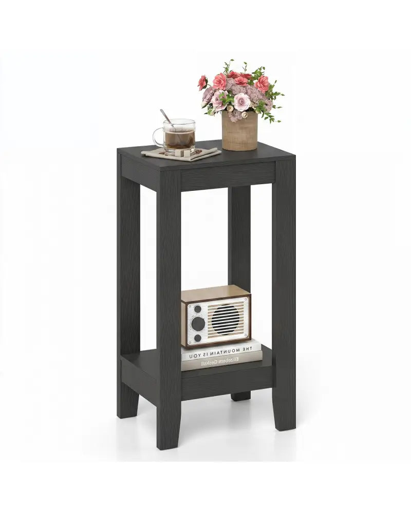 2-Tier Nightstand End Side Wooden Legs Table for Bedroom-Black - Black - End & Side Tables